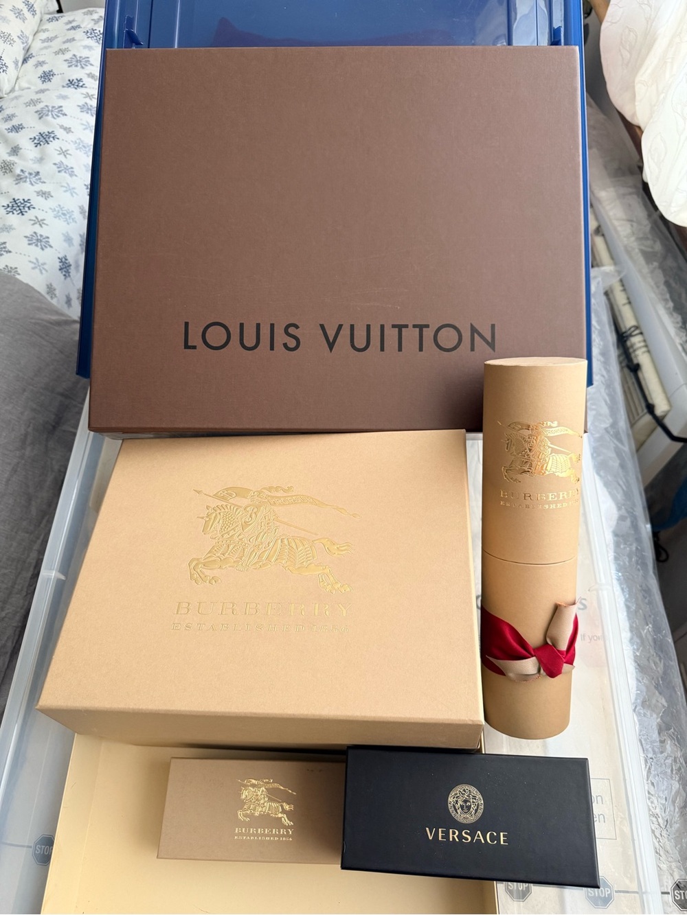 Louis Vuitton, Burberry and Versace Box